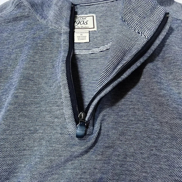 Jos A Bank Sweater Men's XL Tailored Fit LS 1/4 Zip Solid Navy/white Pullover - Picture 11 of 12